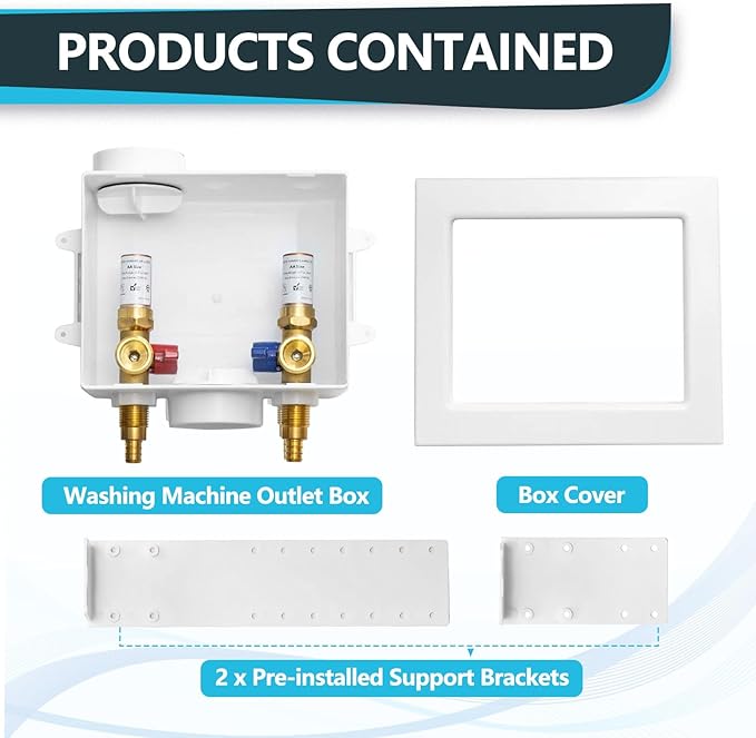Washing Machine Outlet Box, Center Drain/Side Drain, 1/2 Inch Pex Crimp Inlet x 3/4 Inch MHT Outlet Connection, with Copper Water Hammer Arrestor (Pack of 2)(WM012-2Pack)