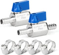 TAISHER 1PCS 304 Stainless Steel 1/2" Mini Ball Valve Shut Off Switch, 1/2" Hose Barb with 2PCS Hose Clamps