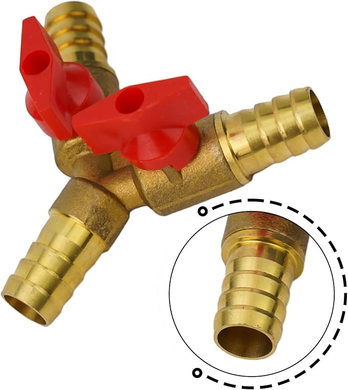 3-Way Brass Shut-Off Ball Valve for Fuel, Air, Water, and Gas, 12mm Hose Y-Style Pneumatic Plumbing Fitting