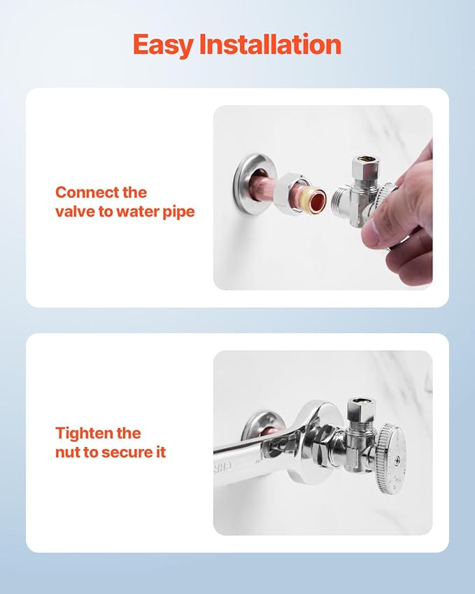 VEVOR 10-Pack Angle Stop Valve, 1/4 Turn Water Shut Off Valves, 1/2" Nominal (5/8" OD) Compression Inlet x 3/8" OD Compression Outlet Shutoff Valve for Bathroom Kitchen Toilet Shower Plumbing
