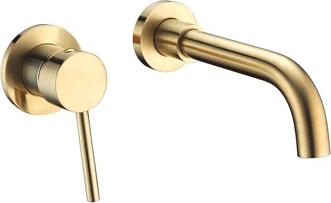 sumerain Wall Mount Bathroom Faucet Brushed Gold Lavatory Faucet, Single Left-Handed Handle