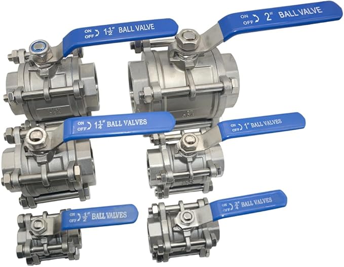 Ball Valve NPT Thread - Stainless Steel 304 Female 3-Piece Full Port(1/2'')