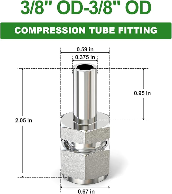 TAISHER 1PCS 316 Stainless Steel Weld Compression Tube Pipe Fitting Connector, 3/8" Tube OD Straight Adapter