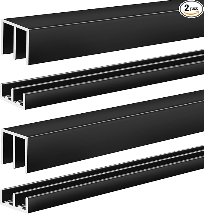 Landical 2 Set 3ft Aluminum Sliding Door Track Set for 1/4" Thick Panels Closet Glass Doors Cabinet Window Aluminum Alloy Metal Sliding Track(Black)