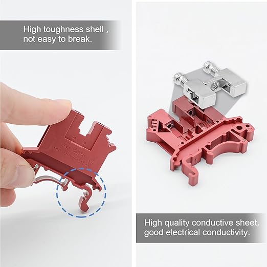 Red UK-2.5B Rail Type Terminal Block Voltage and Current Safety Ground Terminal Block 800V 32A 2.5 Square mm 100 Pack