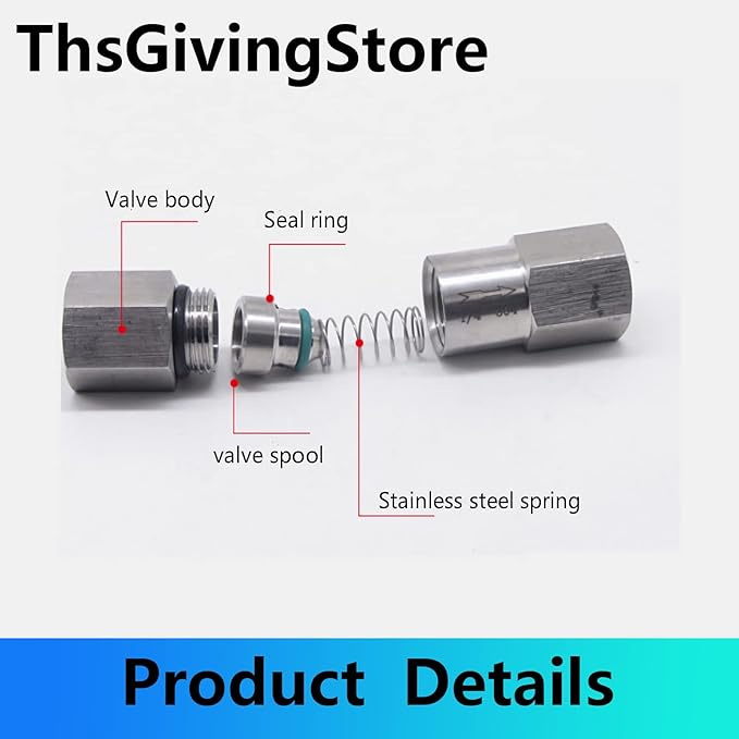 1/8 1/4 3/8 1/2 Inch G Female Thread 304 Stainless Steel Check Valve One Way Non-Return Valve for Water Oil Gas Check Valve(1/4 Inch)
