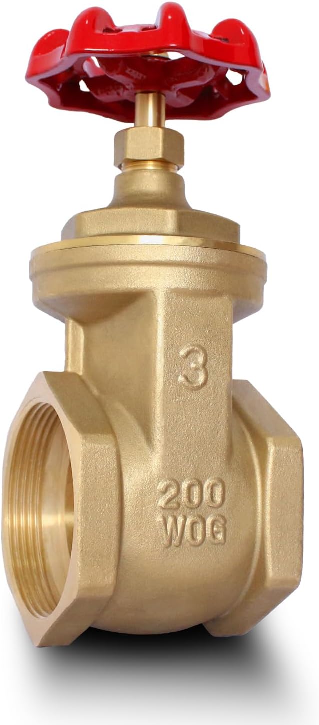 3" NPT Brass Gate Valve, Heavy Duty Female x Female Thread Manual Rotary Sluice Valve with Wheel Handle for Water, Oil, Gas, Industrial Plumbing, and HVAC Systems (3", DN80)