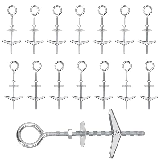 Swpeet 15 Set M4×75mm Eye Bolt Toggle Bolts and Wing Nut Kit with Hex Nuts, Washers Assortment Kit, Heavy Duty Butterfly Toggle Anchors Swag Hooks for Hanging Heavy Items on Drywall
