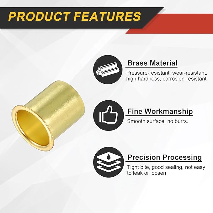 uxcell 5Pcs Fit for 13mm(1/2") Tube ID Brass Compression Fitting, Insert Tube Support Compression Sleeve Fitting, Sleeve Ferrules for Water Oil Air Pipe