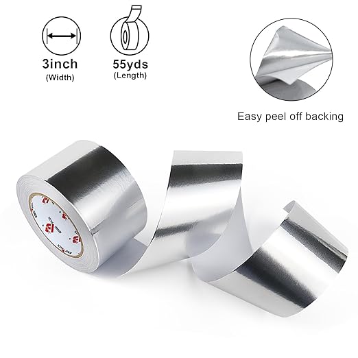 BOMEI PACK Aluminum Foil Tape,Heavy Duty Metal Duct Tape,High Temperature Silver Tape,Perfect for Sealing & Patching,HVAC,Air Ducts,Insulation and Metal Repair (3 Inch)