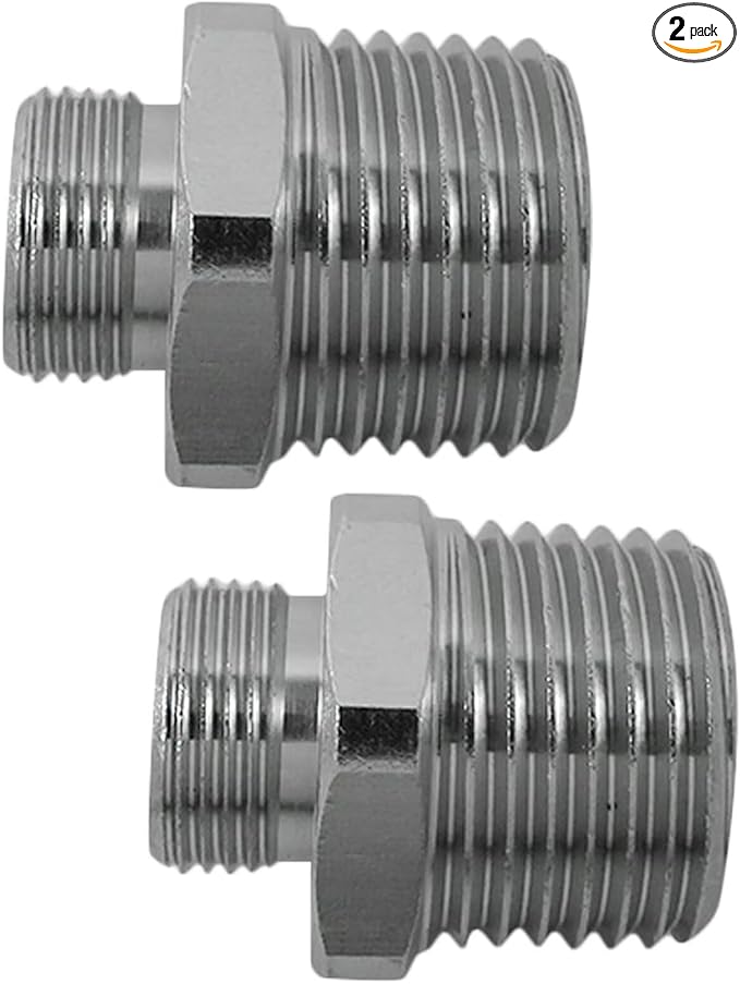 RV Kitchen Faucet Adapter, 1/2" Male to 3/8" Male Brass Reducer Fit for Water Supply Lines, 2-Pack