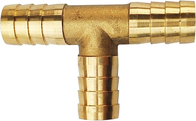 2PCs 1/2" Brass Hose Barb Fitting Tee 3 way Barbed Splicer Mender Union Fitting with 6PCs Hose Clamp for Oil Water Air
