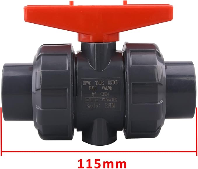 DERNORD PVC True Union Ball Valve with Full Port, EPDM O-Rings, and Reversible PTFE Seats,Rated at 200 PSI (3/4 inch Socket)