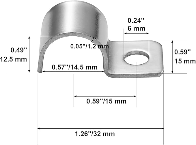 Conduit Pipe Clamps, 304 Ss Pipe Mounting Brackets, Metal One-Hole P-type Clips for Tube or Wire Cord Installation Fixed Clip | OD 9/16" | 25 Pcs