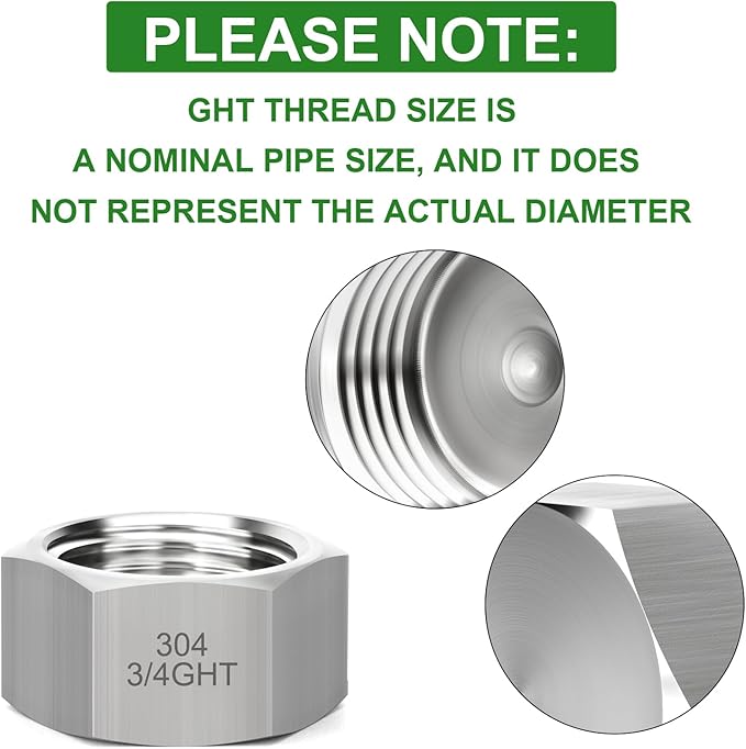 TAISHER 2PCS 304 Stainless Steel Garden Hose Adapter, 3/4" GHT Female Garden Hose End Caps with Washers