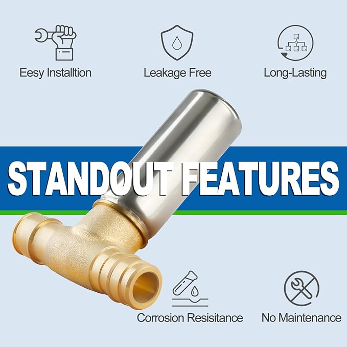 2Pcs Stainless Steel Water Hammer Arrestor, 1/2 Inch Pex-A Expansion Tee Hammer Arrestor For Potable Water Plumbing Application, F1960 Tee Connection