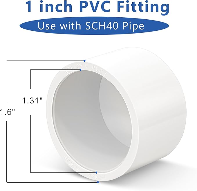 1 inch PVC Fitting End Cap, 10-Pack Pipe Elbow Connectors, Furniture-Grade SCH40 PVC Pipe Fittings for Greenhouse, Frames, Sheds, Pet Beds, Pet Enclosures, Hydroponic and Tent Structures