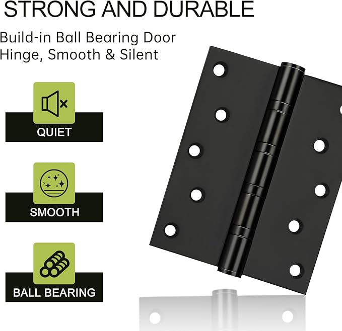 3-Pack Black Door Hinges, 5 Inch Heavy Duty Stainless Steel Hinge for Interior Exterior Doors, Max Loading 150LB, Matte Black Ball Bearing Hinges with Screws, Smooth and Quiet
