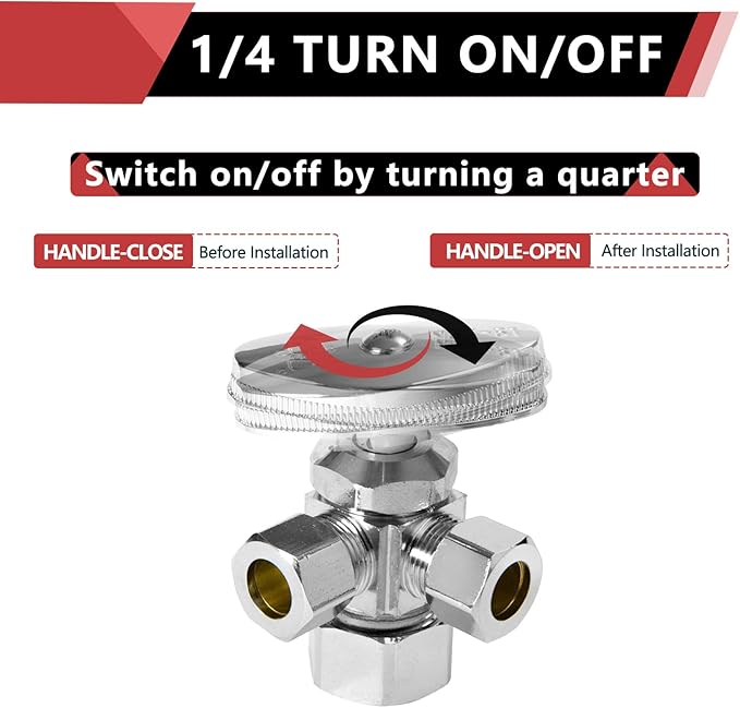 (Pack of 5) EFIELD Dual Compression Outlet Angle Stop Valve, Multi-Turn, 1/2" NOM (5/8" OD x 3/8" x 3/8") Chrome,(VALVE060-5PCS)