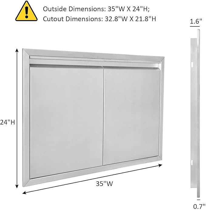 JIE JIN BBQ Access Door 35" W X 24" H Outdoor Kitchen Doors Double Doors Thickened 304 Stainless Steel Outdoor Kitchen Accessories Door for Indoor/Outdoor Kitchen Outdoor Cabinet BBQ Island