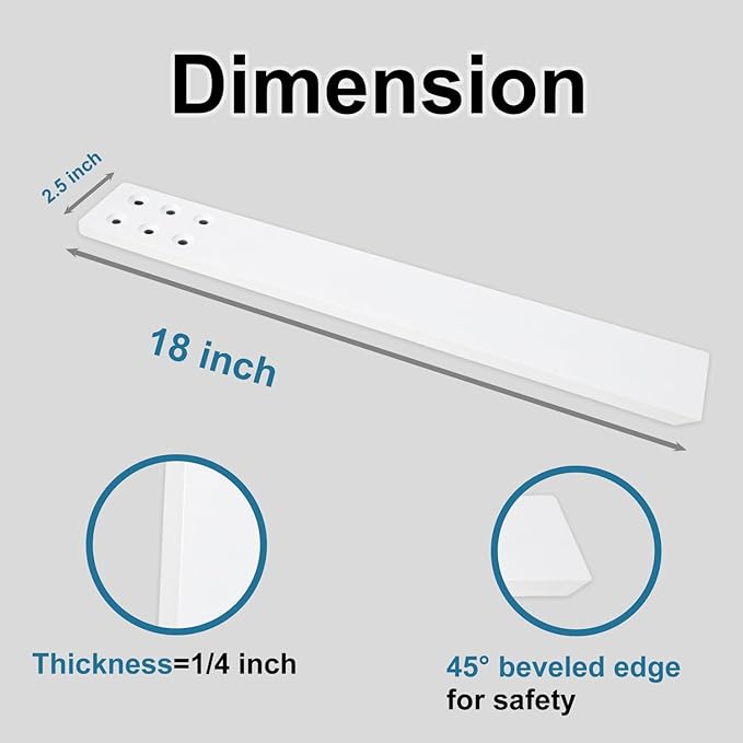 Countertop Support Bracket 4 Pack 18" Lx 2.5" W Hidden White Knee Wall Support Countertop Bracket 3/8" Thick Heavy Duty for Quartz/Granite/Wood/Concret Countertops Screws Included