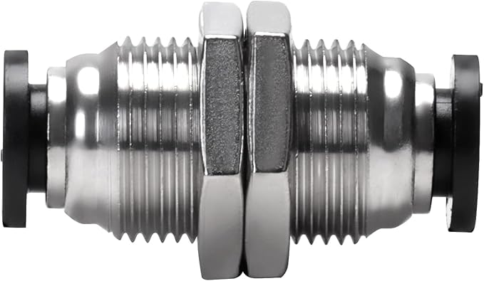 Bulkhead Union Push to Connect Tube Fitting 6mm Tube OD Double Threaded (5 Packs)