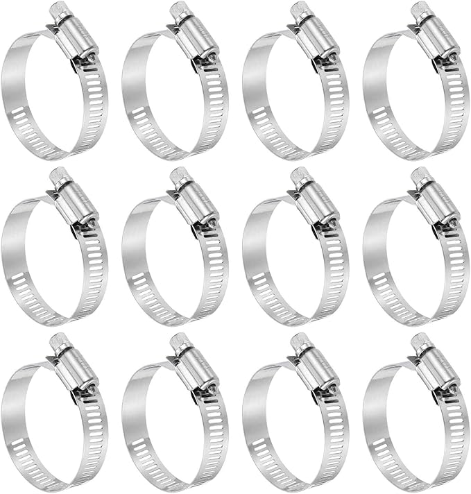HARFINGTON 12 Pcs Hose Clamp 1-1/16"-2" (27-51mm) 304 Stainless Steel Adjustable Worm Gear Hose Clamp with Phillips Screw Assortment Kit for Fuel Line Pipe Plumbing Automotive Tube