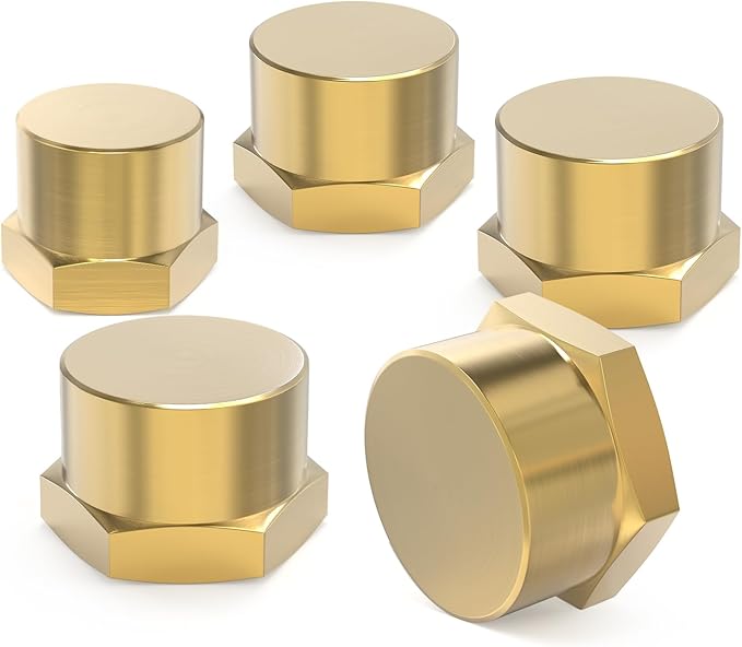 GASHER 1/8" 1/4" 3/8" 1/2" 3/4" NPT Brass Pipe Cap, NPT Female Thread Socket Pipe End Cap Plugs Fitting 10PCS