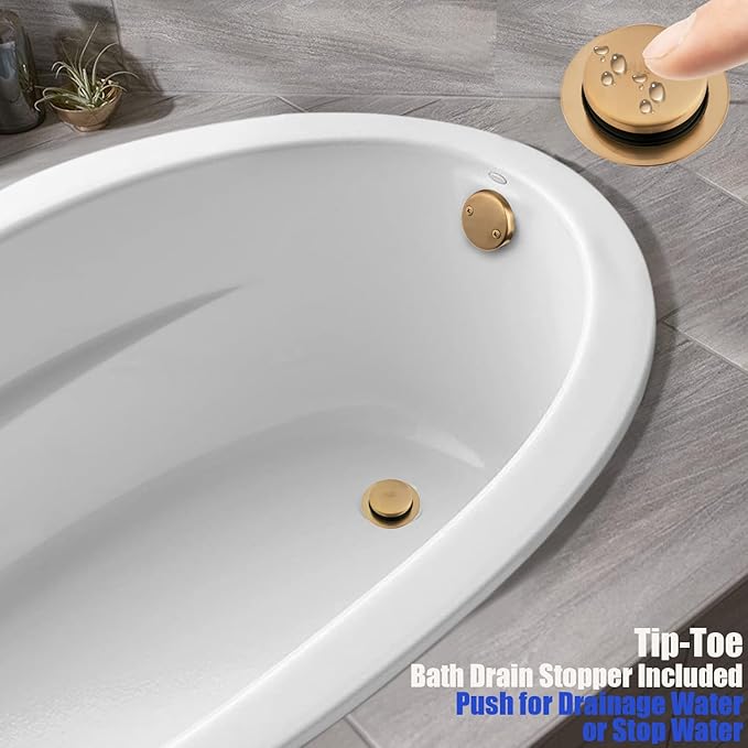 Artiwell 1-1/2" Brass Tubular Bath Drain Kit with Tip-Toe Bath Drain Stopper, Touch-Toe Tub Drain, Tip Toe Bathtub Drain Waste and Overflow With Plug and Bathtub Overflow Drain Cover, Champagne Bronze