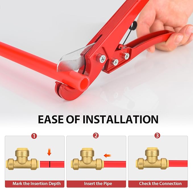 Push-Fit Fitting Tee 1/2" x 1/2"x 3/4” to Connect Pex, Copper, CPVC Pipe with Two Size Disconnect Tool Clips,(PF134),(PF134)