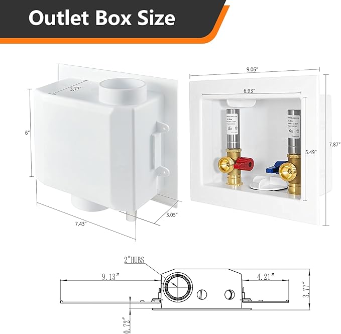 1-Pack HeSun Washing Machine Outlet Box, 1/2 Inch CPVC Inlet x 3/4 Inch MHT Outlet, Pex Washer Box with Stainless Steel Water Hammer Arrestor(WM009)