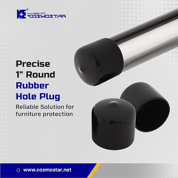 Cosmostar 1" Inch (25.4 mm) Round Rubber Hole Plugs - Durable Black End Caps for Metal Tubing, Fences, Chair & Furniture Legs | Easy Glide Protection & Secure