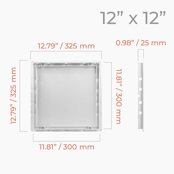12 x 12 Inch White Access Panel – ABS Plastic Rectangular Wall & Ceiling Access Door for Plumbing Electrical HVAC – Easy Install Indoor Panel for Drywall, Home Improvement and Maintenance
