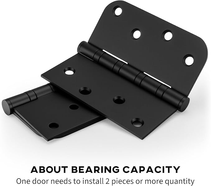 Door Hinges Black 3 Pack 4 x 4 Inches Ball Bearing Door Hinge Heavy Duty Stainless Steel Hinges for Interior & Exterior Doors Square & Round Corners