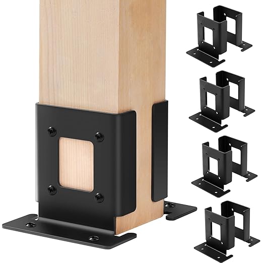 8Pcs Adjustable 4x4 Pergola Post Base for Wood Fence, 4x6 Post Anchor Base Brackets for Deck Railing Mailbox