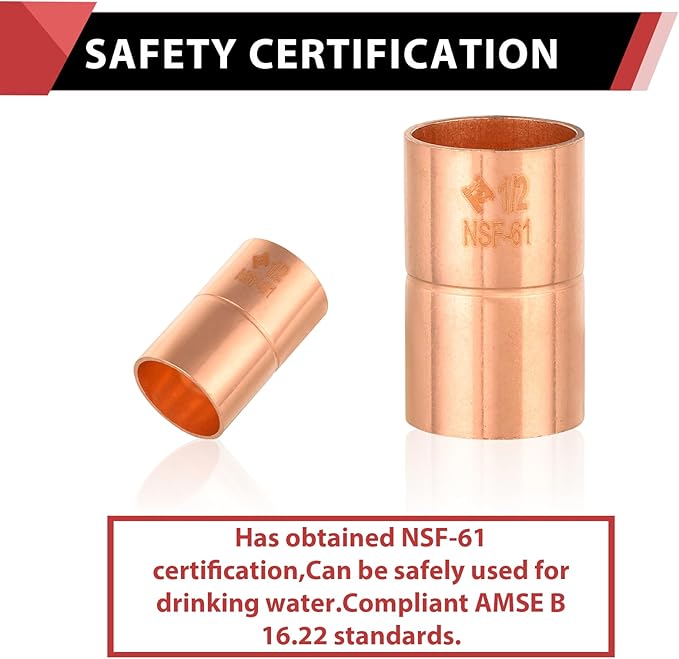 EFIELD 1-1/4-Inch C X C Copper Coupling With Rolled Stop, LF Copper Plumbing Fittings with Sweat Solder Connection,(COPPER087)