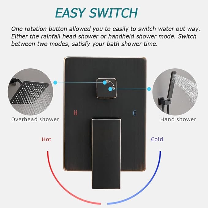 Oil Rubbed Bronze Shower System 6 Inch Bathroom Rain Mixer Shower Combo Set Wall Mounted Rainfall Shower Head and Handheld System Shower Faucet Set Rough-in Valve Body and Trim Kit