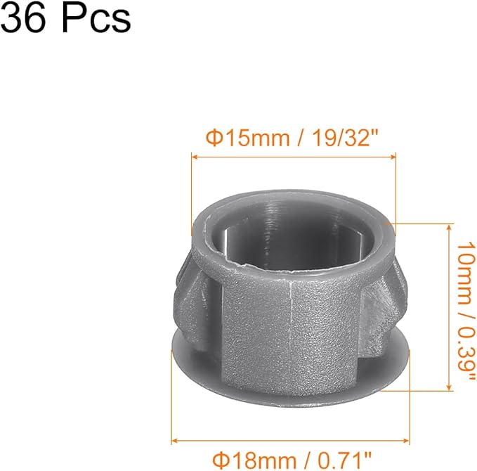 uxcell 15mm(19/32") Plastic Hole Plugs, 36Pcs Flush Type Panel Round Snap in Fastener Knockout Locking Plugs for Furniture Insert End Caps Panels, Grey