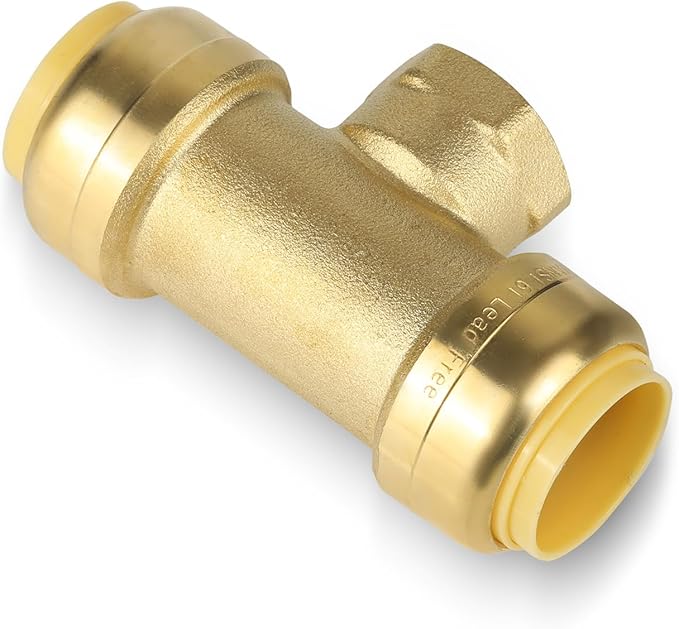 (20 Pack) EFIELD Female Tee 3/4"x3/4"x1/2" Push Fit Female Plumbing Tee,Brass Fitting No Lead For Copper Pex CPVC,(PF228-20PCS)