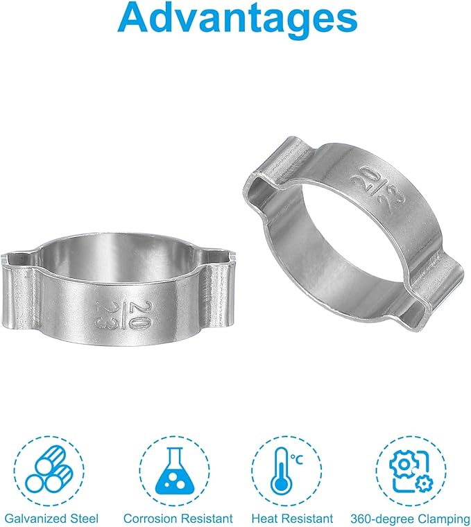 PATIKIL 25 Pack 20-23mm Double Ear Hose Clamp, 304 Stainless Steel O Clip Crimp Rings for Fuel Petrol Pipe Tube Fitting Connections, Silver Tone