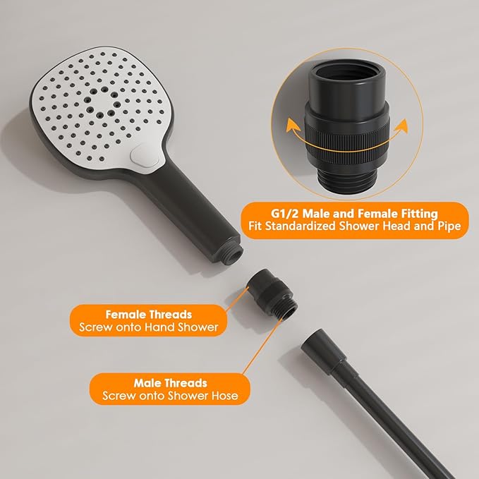 Shower Head Shut Off Valve G1/2'' Shower Flow Control Valve Brass Shut Off Valve for Handheld, Shower Arm or Bidet Sprayer(Matte Black)