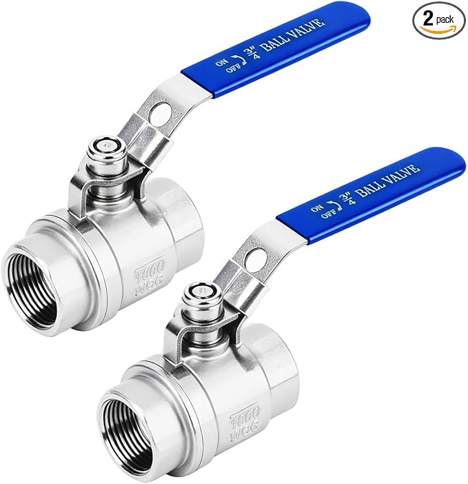 2 Pack 3/4'' Ball Valves NPT Female Stainless Steel 304 Full Port Locking Ball Valve Handle, Heavy Duty Shut Off Valve for Home and Industrial (3/4 Inch)