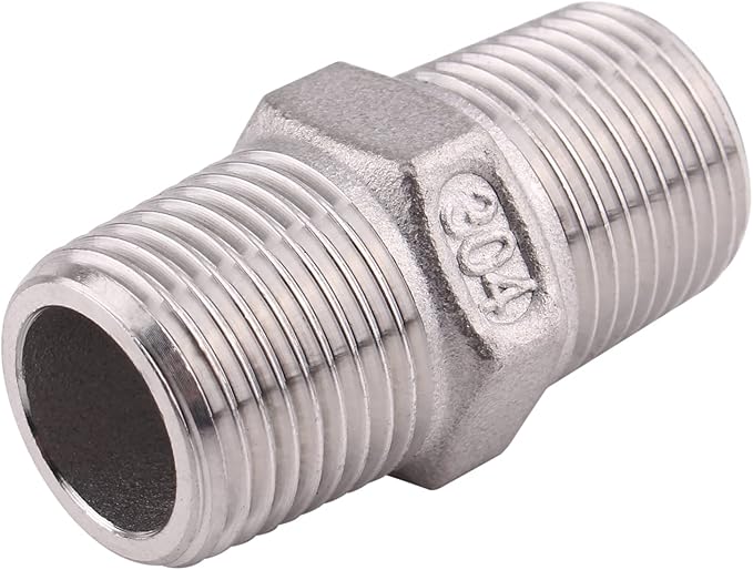 Hex Nipple 3/8 Inch Male NPT - DERPIPE Stainless Steel 304 Threaded Pipe Fitting for Brew Kit, Home Piping Application(Pack of 5)