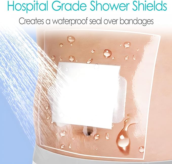 10"x12" Waterproof Shower Cover Incision Bandages for Large Wound with No Glue On The Center Adhesive Transparent Shower Protector Post Surgical Water Barrier Guard Pack of 7