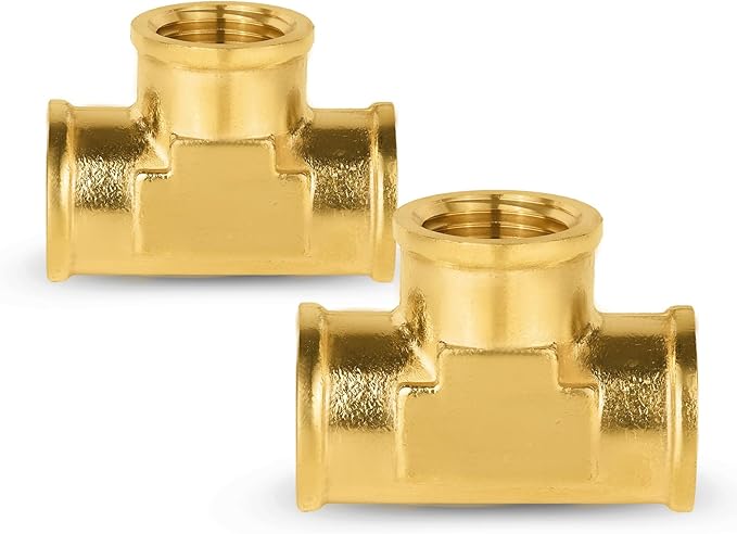 2-PCs HeSun Brass Pipe Fitting, 1/2" x 1/2" x 1/2" NPT Female Thread Tee