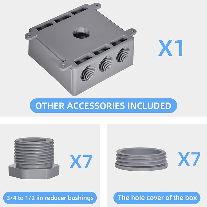 Two Gang Electrical Box, Suitable 1/2-Inch or 3/4-Inch Electrical Conduit Weatherproof Outdoor Switch Outlet Box, UL Listed，Plastic Junction Box Outlet