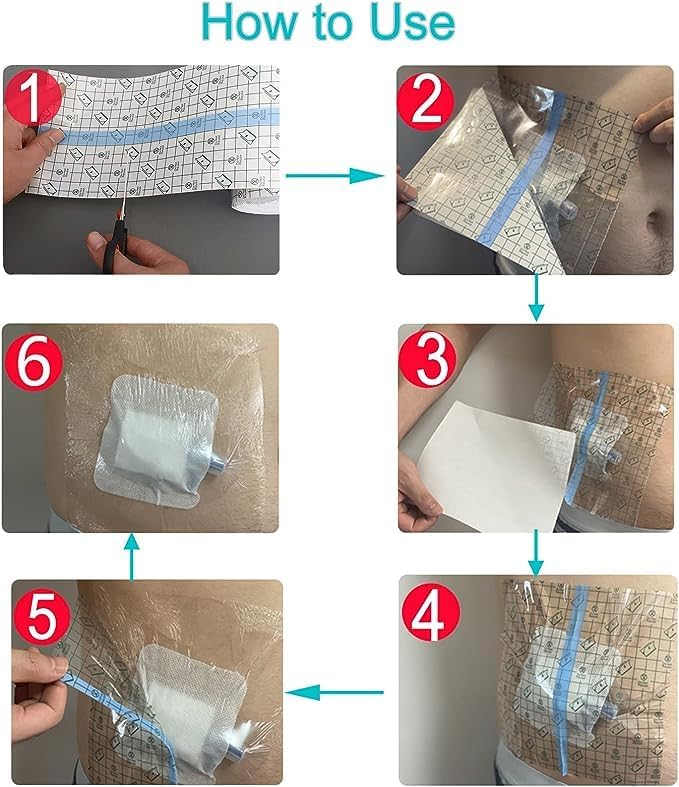 8"x8" Waterproof Shower Cover Incision Bandages for Large Wound with No Glue On The Center Adhesive Transparent Shower Protector Post Surgical Water Barrier Guard Pack of 25
