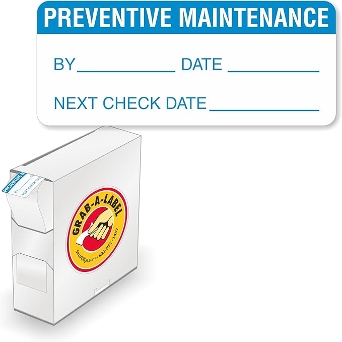 SmartSign Preventive Maintenance Labels in Dispenser Box| Pack of 350, 0.625" x 1.5" Adhesive Vinyl Stickers, Made in USA
