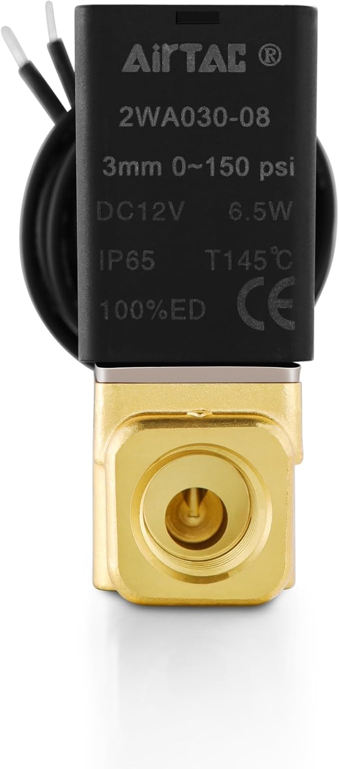 Brass Electric Solenoid Valve AirTAC 2WA030-08 1/4 NPT DC24V Fluid Control 2/2 Way Direct-acting Normally Closed for Water Air Gas Oil