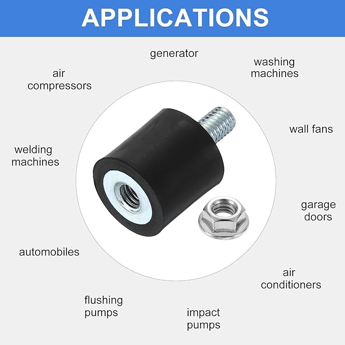 uxcell M5 Rubber Mounts, 1Pcs 15x15mm(DxH) Rubber Cylindrical Anti Vibration Isolator Shock Absorber with Lock Nut for Car Bobbin Generator Air Compressors